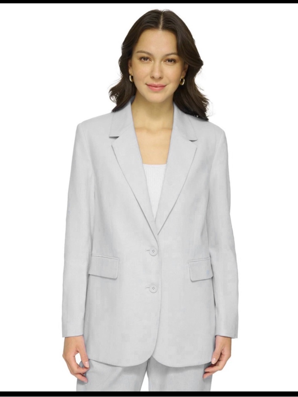 DKNY Sharkskin Gray Linen Blend Boxy Blazer Jacket Size S NWT $149